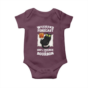 Funny Cat Drinking Baby Onesie Weekend Forecast 100% Chance Of Bourbon TS12 Maroon Print Your Wear