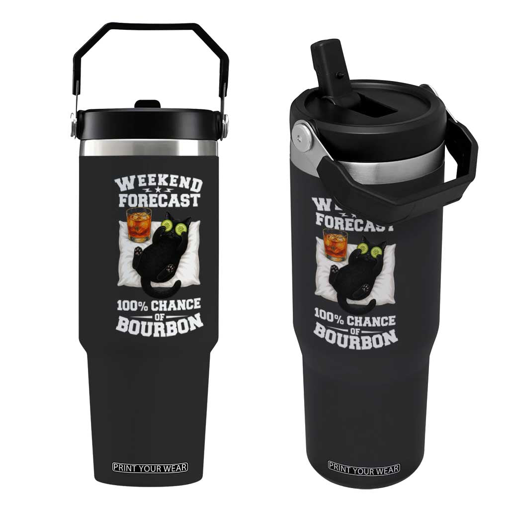 Funny Cat Drinking Flip Straw Tumbler Weekend Forecast 100% Chance Of Bourbon TS12 One Size: 30 oz Black Print Your Wear