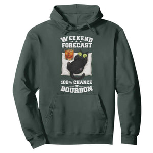 Funny Cat Drinking Hoodie Weekend Forecast 100% Chance Of Bourbon TS12 Dark Forest Green Print Your Wear
