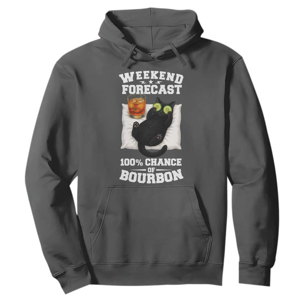 Funny Cat Drinking Hoodie Weekend Forecast 100% Chance Of Bourbon TS12 Dark Heather Print Your Wear
