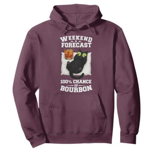 Funny Cat Drinking Hoodie Weekend Forecast 100% Chance Of Bourbon TS12 Maroon Print Your Wear