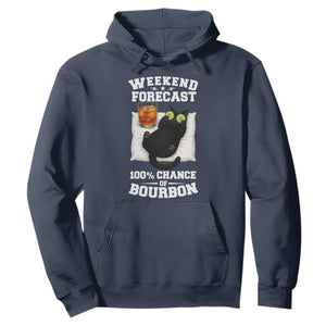Funny Cat Drinking Hoodie Weekend Forecast 100% Chance Of Bourbon TS12 Navy Print Your Wear