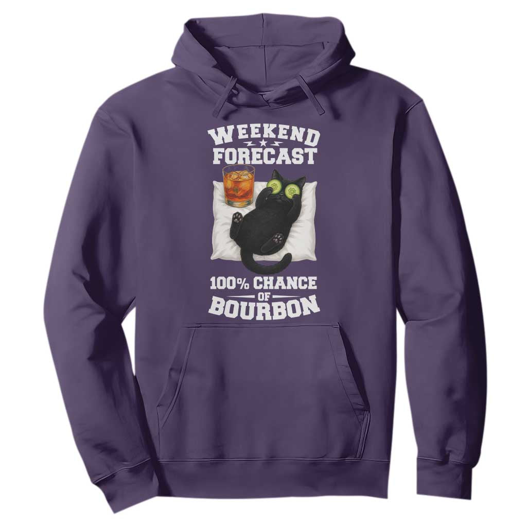 Funny Cat Drinking Hoodie Weekend Forecast 100% Chance Of Bourbon TS12 Purple Print Your Wear
