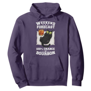 Funny Cat Drinking Hoodie Weekend Forecast 100% Chance Of Bourbon TS12 Purple Print Your Wear