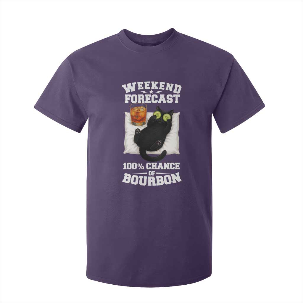 Funny Cat Drinking T Shirt For Kid Weekend Forecast 100% Chance Of Bourbon TS12 Purple Print Your Wear