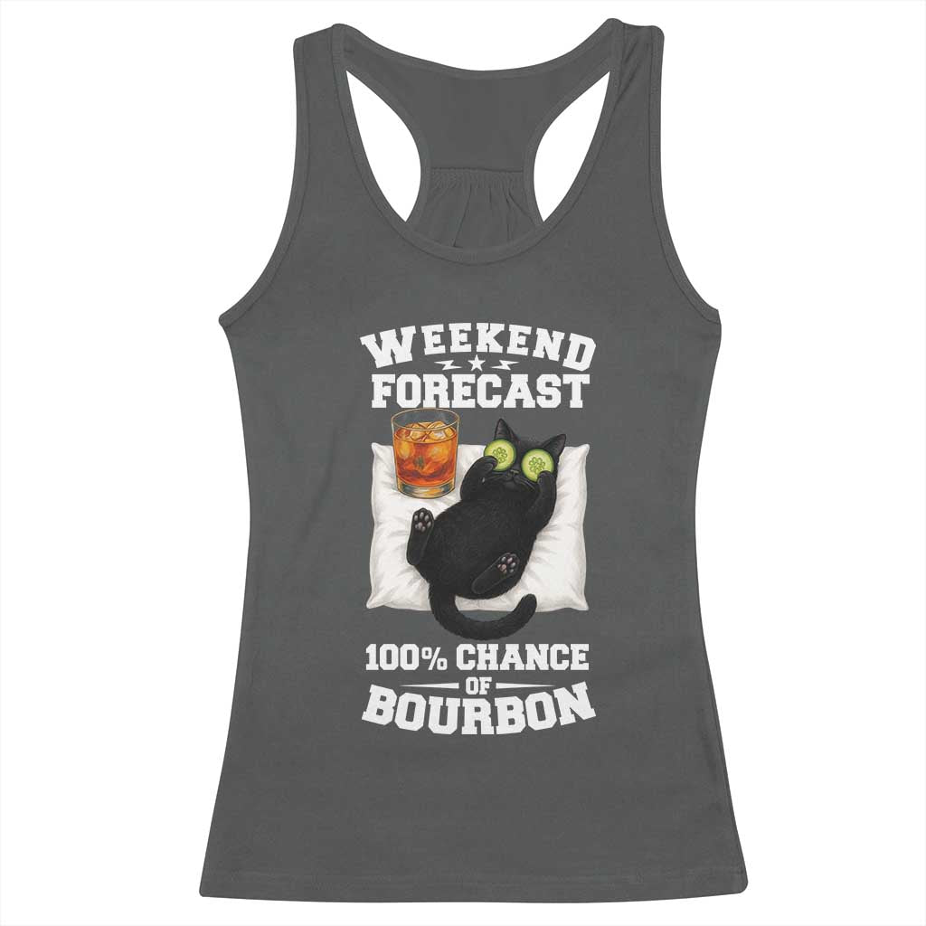 Funny Cat Drinking Racerback Tank Top Weekend Forecast 100% Chance Of Bourbon TS12 Dark Heather Print Your Wear