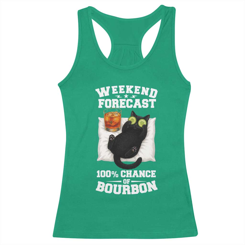 Funny Cat Drinking Racerback Tank Top Weekend Forecast 100% Chance Of Bourbon TS12 Irish Green Print Your Wear