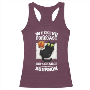 Funny Cat Drinking Racerback Tank Top Weekend Forecast 100% Chance Of Bourbon TS12 Maroon Print Your Wear