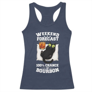 Funny Cat Drinking Racerback Tank Top Weekend Forecast 100% Chance Of Bourbon TS12 Navy Print Your Wear