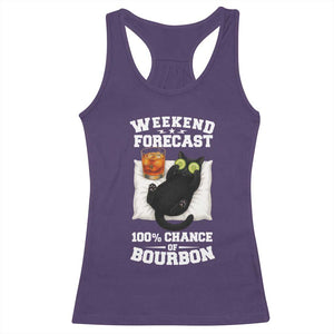 Funny Cat Drinking Racerback Tank Top Weekend Forecast 100% Chance Of Bourbon TS12 Purple Print Your Wear