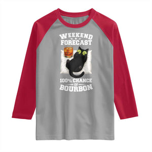 Funny Cat Drinking Raglan Shirt Weekend Forecast 100% Chance Of Bourbon TS12 Sport Gray Red Print Your Wear
