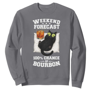 Funny Cat Drinking Sweatshirt Weekend Forecast 100% Chance Of Bourbon TS12 Charcoal Print Your Wear
