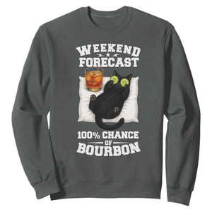 Funny Cat Drinking Sweatshirt Weekend Forecast 100% Chance Of Bourbon TS12 Dark Heather Print Your Wear