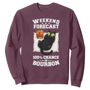 Funny Cat Drinking Sweatshirt Weekend Forecast 100% Chance Of Bourbon TS12 Maroon Print Your Wear
