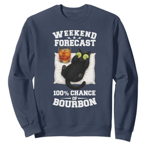 Funny Cat Drinking Sweatshirt Weekend Forecast 100% Chance Of Bourbon TS12 Navy Print Your Wear