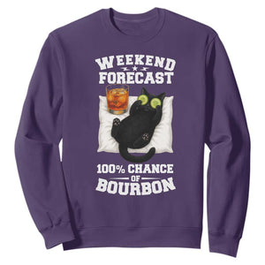 Funny Cat Drinking Sweatshirt Weekend Forecast 100% Chance Of Bourbon TS12 Purple Print Your Wear