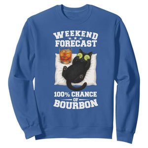 Funny Cat Drinking Sweatshirt Weekend Forecast 100% Chance Of Bourbon TS12 Royal Blue Print Your Wear
