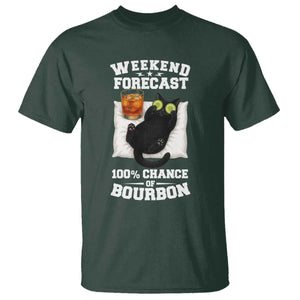 Funny Cat Drinking T Shirt Weekend Forecast 100% Chance Of Bourbon TS12 Dark Forest Green Print Your Wear