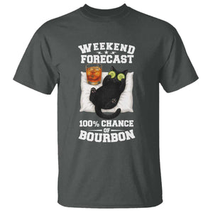 Funny Cat Drinking T Shirt Weekend Forecast 100% Chance Of Bourbon TS12 Dark Heather Print Your Wear
