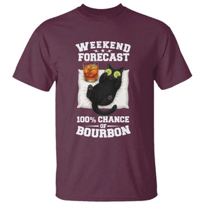 Funny Cat Drinking T Shirt Weekend Forecast 100% Chance Of Bourbon TS12 Maroon Print Your Wear