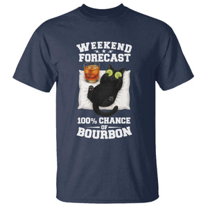 Funny Cat Drinking T Shirt Weekend Forecast 100% Chance Of Bourbon TS12 Navy Print Your Wear