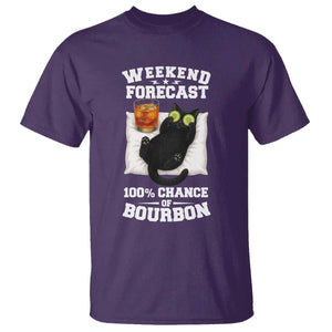 Funny Cat Drinking T Shirt Weekend Forecast 100% Chance Of Bourbon TS12 Purple Print Your Wear