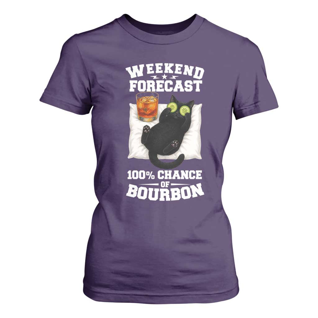 Funny Cat Drinking T Shirt For Women Weekend Forecast 100% Chance Of Bourbon TS12 Purple Print Your Wear