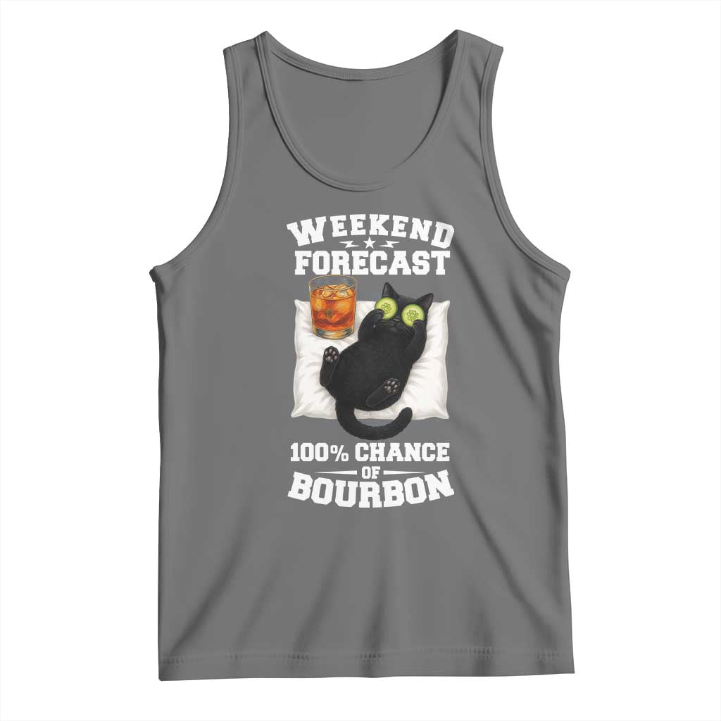 Funny Cat Drinking Tank Top Weekend Forecast 100% Chance Of Bourbon TS12 Black Heather Print Your Wear