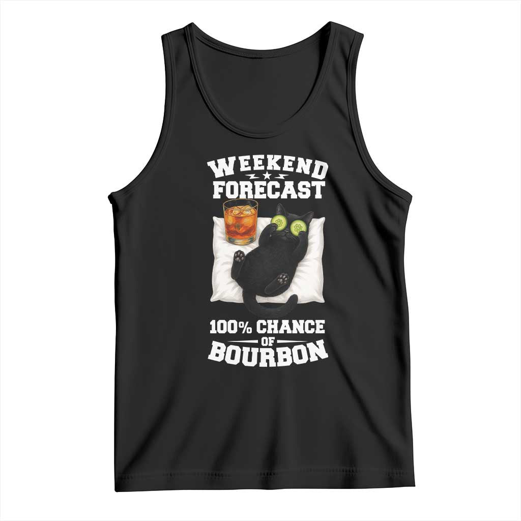 Funny Cat Drinking Tank Top Weekend Forecast 100% Chance Of Bourbon TS12 Black Print Your Wear