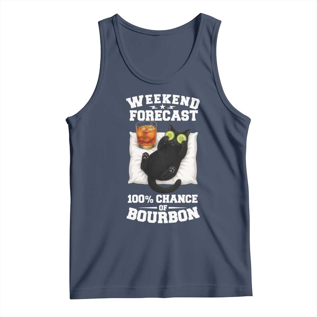 Funny Cat Drinking Tank Top Weekend Forecast 100% Chance Of Bourbon TS12 Navy Print Your Wear
