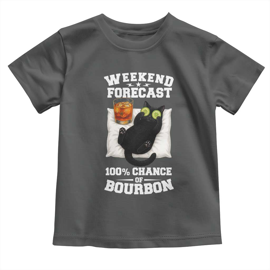 Funny Cat Drinking Toddler T Shirt Weekend Forecast 100% Chance Of Bourbon TS12 Dark Heather Print Your Wear