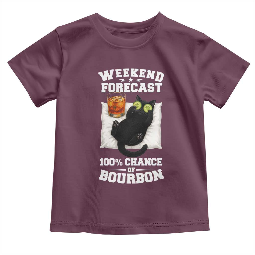 Funny Cat Drinking Toddler T Shirt Weekend Forecast 100% Chance Of Bourbon TS12 Maroon Print Your Wear