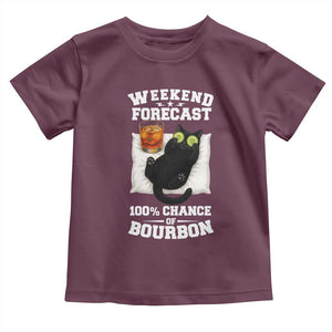 Funny Cat Drinking Toddler T Shirt Weekend Forecast 100% Chance Of Bourbon TS12 Maroon Print Your Wear