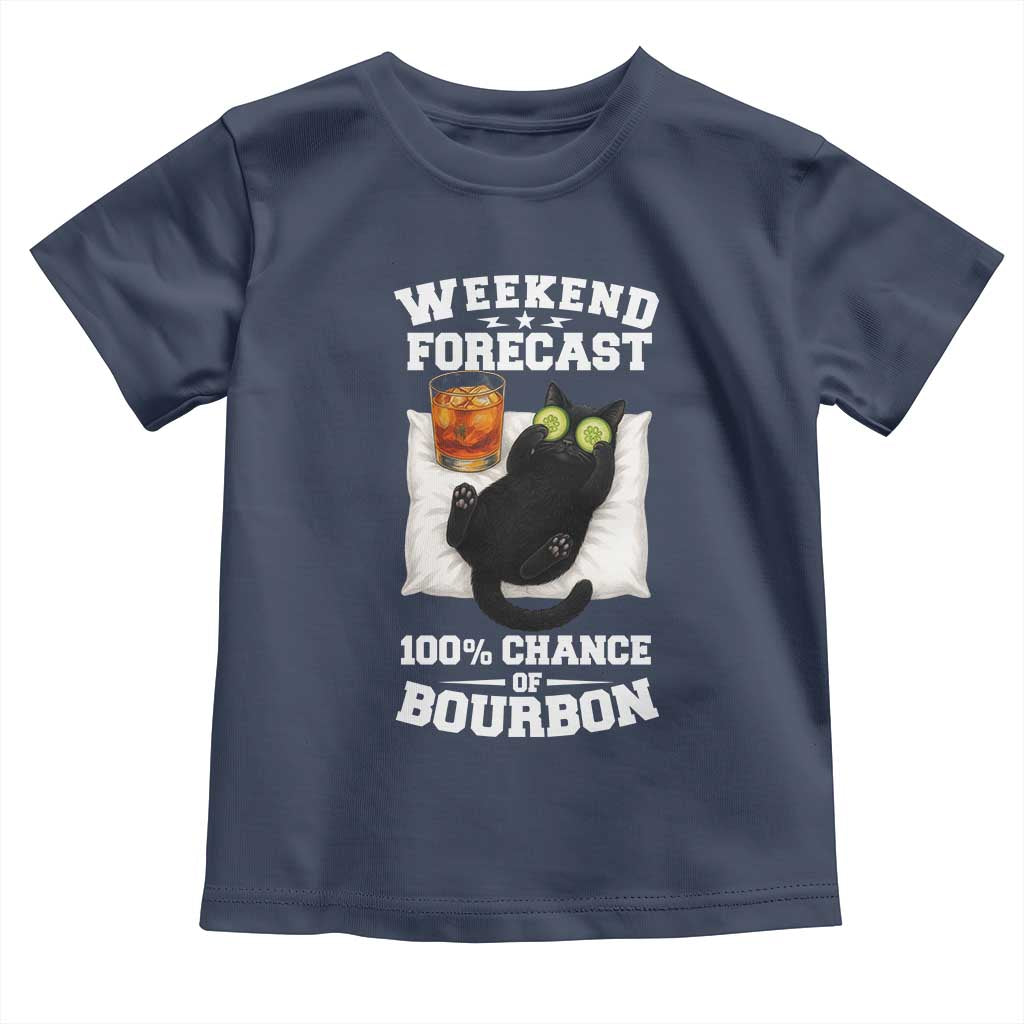 Funny Cat Drinking Toddler T Shirt Weekend Forecast 100% Chance Of Bourbon TS12 Navy Print Your Wear