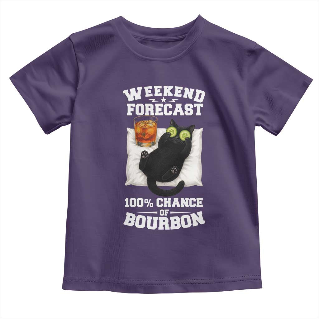 Funny Cat Drinking Toddler T Shirt Weekend Forecast 100% Chance Of Bourbon TS12 Purple Print Your Wear