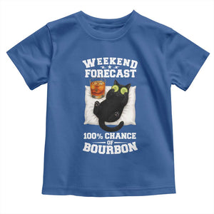 Funny Cat Drinking Toddler T Shirt Weekend Forecast 100% Chance Of Bourbon TS12 Royal Blue Print Your Wear