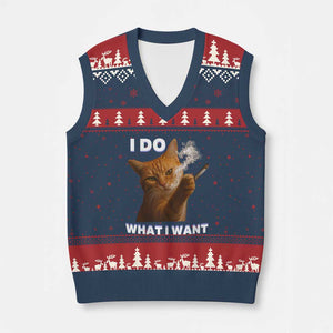Funny Smoking Cat V-Neck Knit Sweater Vest I Do What I Want Sarcastic Cats Meme TS12 Navy Red Print Your Wear