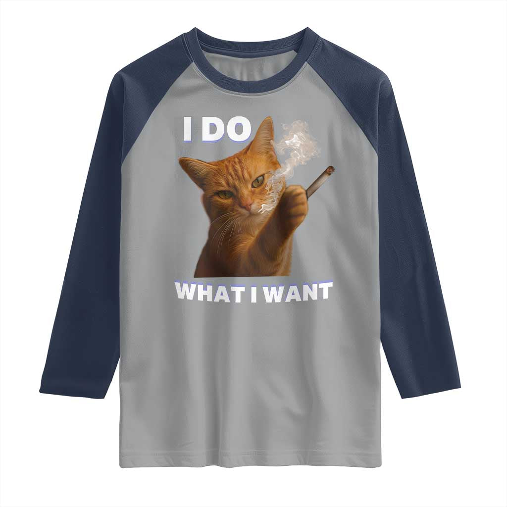 Funny Smoking Cat Raglan Shirt I Do What I Want Sarcastic Cats Meme TS12 Sport Gray Navy Print Your Wear