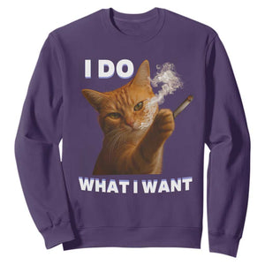 Funny Smoking Cat Sweatshirt I Do What I Want Sarcastic Cats Meme TS12 Purple Print Your Wear