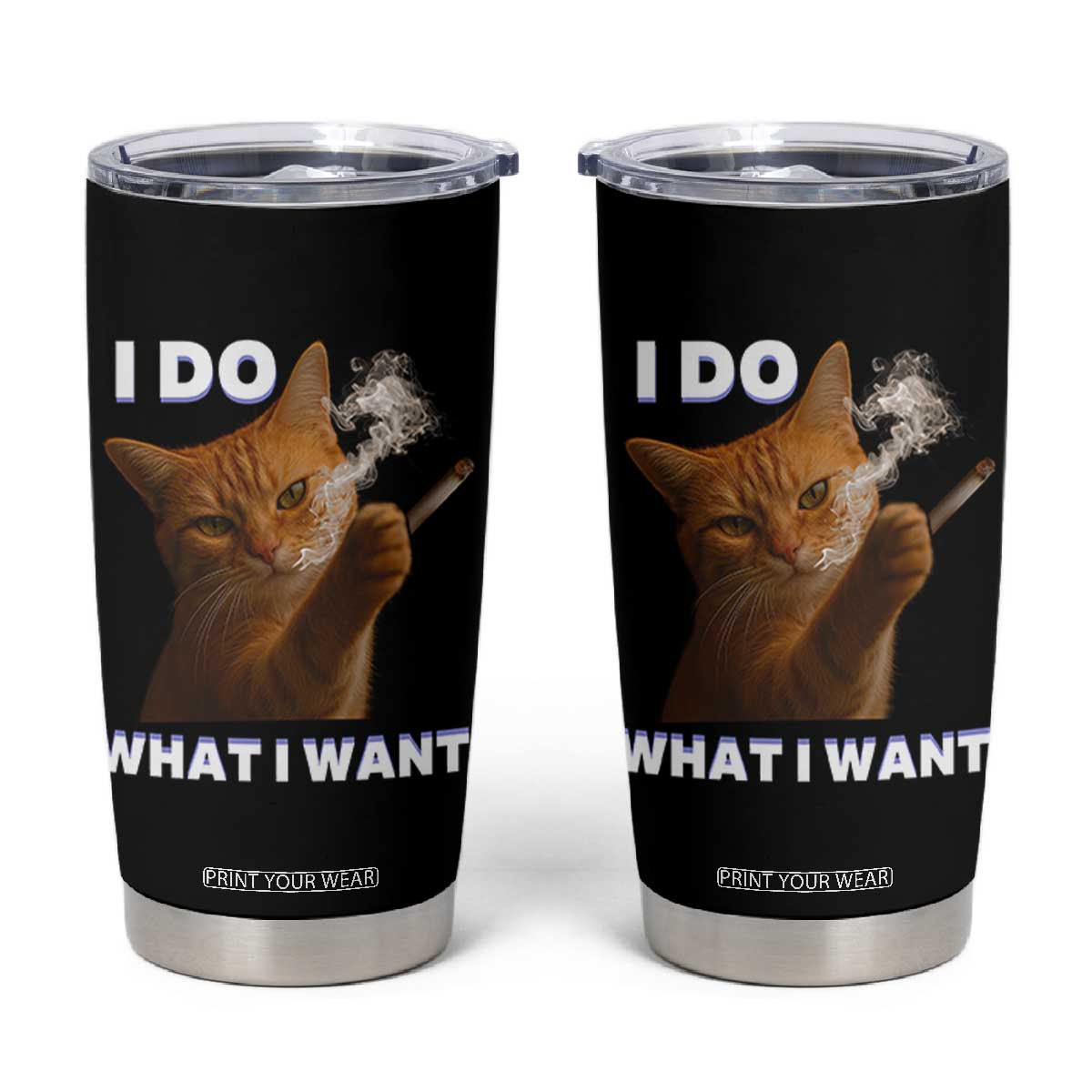 Funny Smoking Cat Tumbler Cup I Do What I Want Sarcastic Cats Meme TS12 Black Print Your Wear