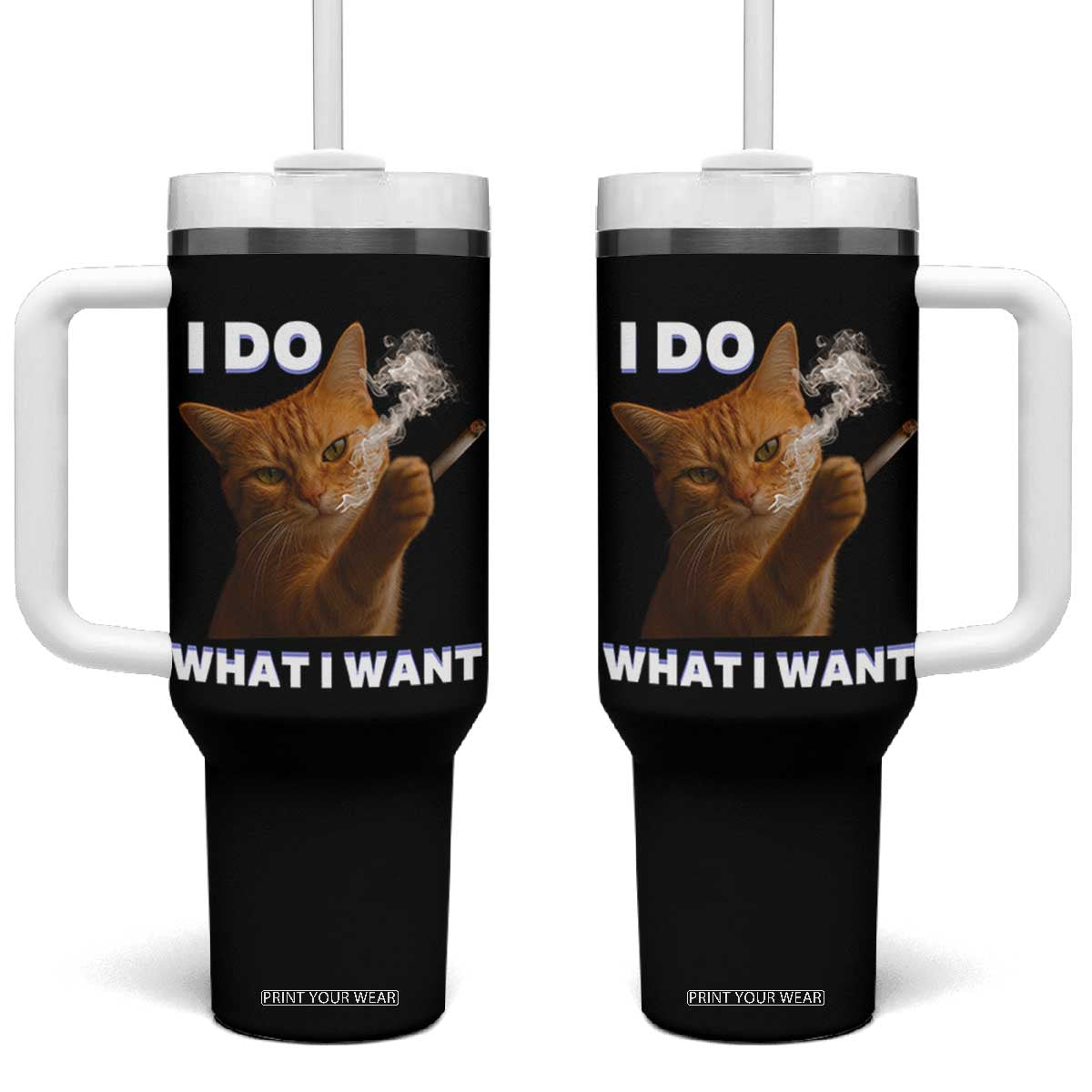 Funny Smoking Cat Tumbler With Handle I Do What I Want Sarcastic Cats Meme TS12 One Size: 40 oz Black Print Your Wear