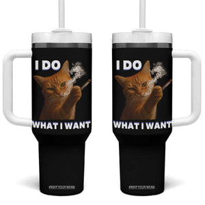 Funny Smoking Cat Tumbler With Handle I Do What I Want Sarcastic Cats Meme TS12 One Size: 40 oz Black Print Your Wear