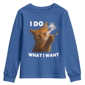 Funny Smoking Cat Youth Sweatshirt I Do What I Want Sarcastic Cats Meme TS12 Royal Blue Print Your Wear