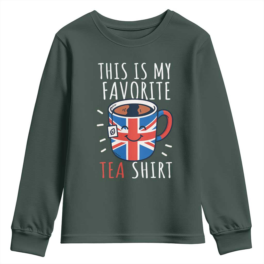 Funny Tea Lover Youth Sweatshirt This Is My Favorite Tea Shirt Party UK Flag TS12 Dark Forest Green Print Your Wear