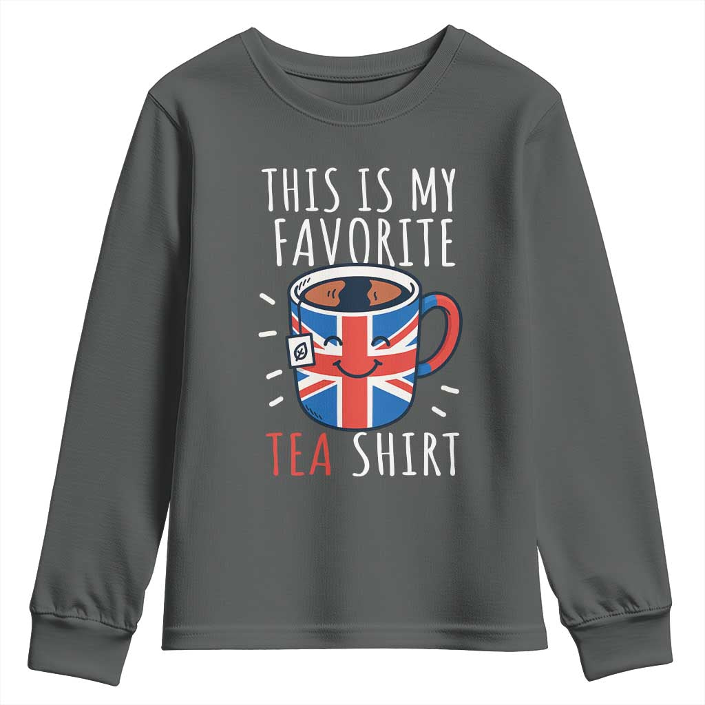 Funny Tea Lover Youth Sweatshirt This Is My Favorite Tea Shirt Party UK Flag TS12 Dark Heather Print Your Wear