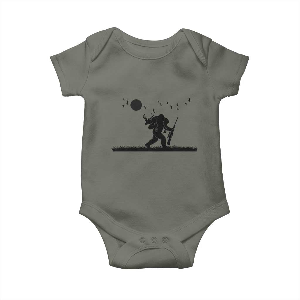 Bigfoot Hunting With Rifle Baby Onesie Funny Outdoor Hunter Gift TS12 Military Green Print Your Wear