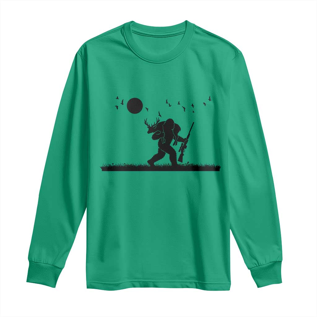 Bigfoot Hunting With Rifle Long Sleeve Shirt Funny Outdoor Hunter Gift TS12 Irish Green Print Your Wear