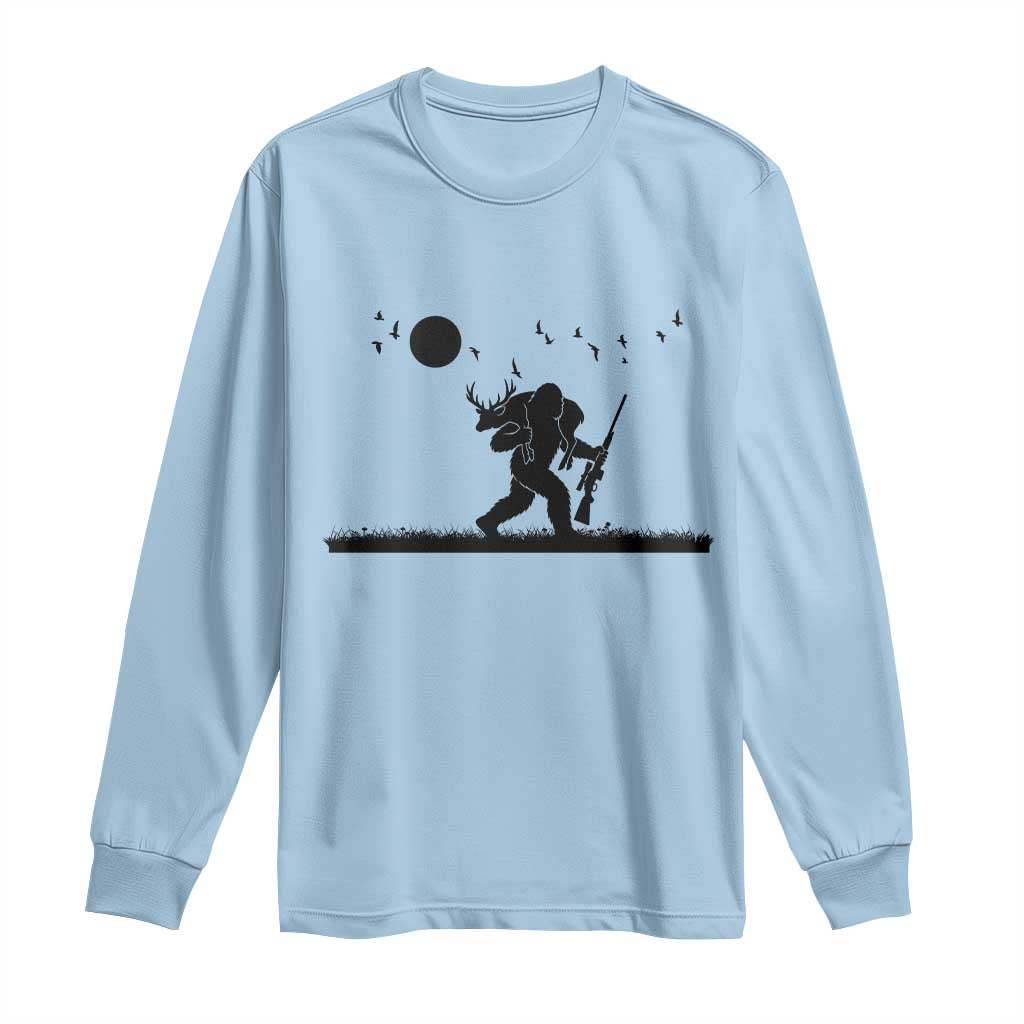 Bigfoot Hunting With Rifle Long Sleeve Shirt Funny Outdoor Hunter Gift TS12 Light Blue Print Your Wear