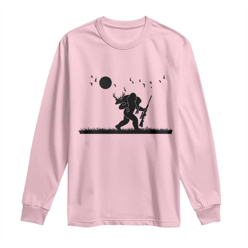 Bigfoot Hunting With Rifle Long Sleeve Shirt Funny Outdoor Hunter Gift TS12 Light Pink Print Your Wear