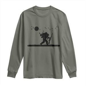 Bigfoot Hunting With Rifle Long Sleeve Shirt Funny Outdoor Hunter Gift TS12 Military Green Print Your Wear